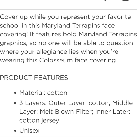 NWT Unisex University Of Maryland Terrapins 2 Pack Face Coverings - Picture 5 of 7